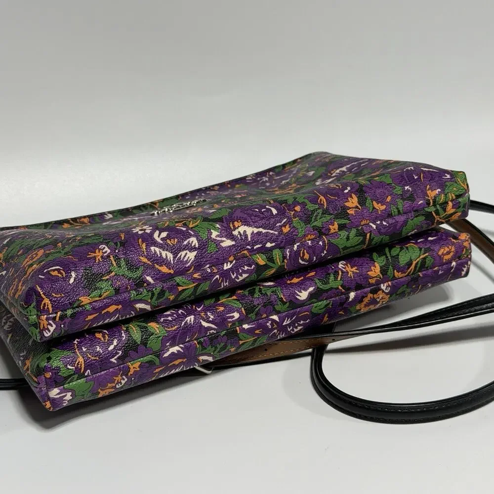 Coach Rose Meadow PURPLE FLORAL Layla Convertible Crossbody Clutch Purse F57922 - Picture 9 of 10